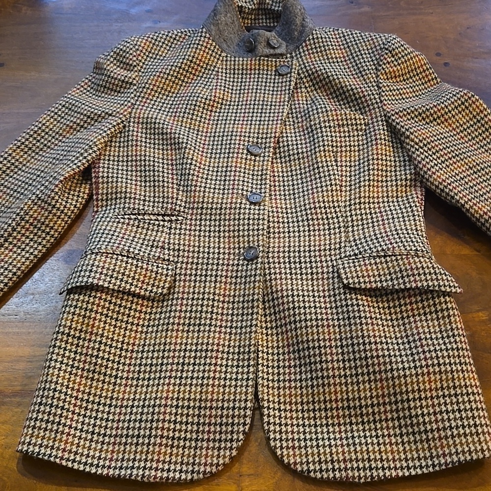 DKNY Vintage Houndstooth Wool And Cashmere Blazer Size 10 - Picture 11 of 14